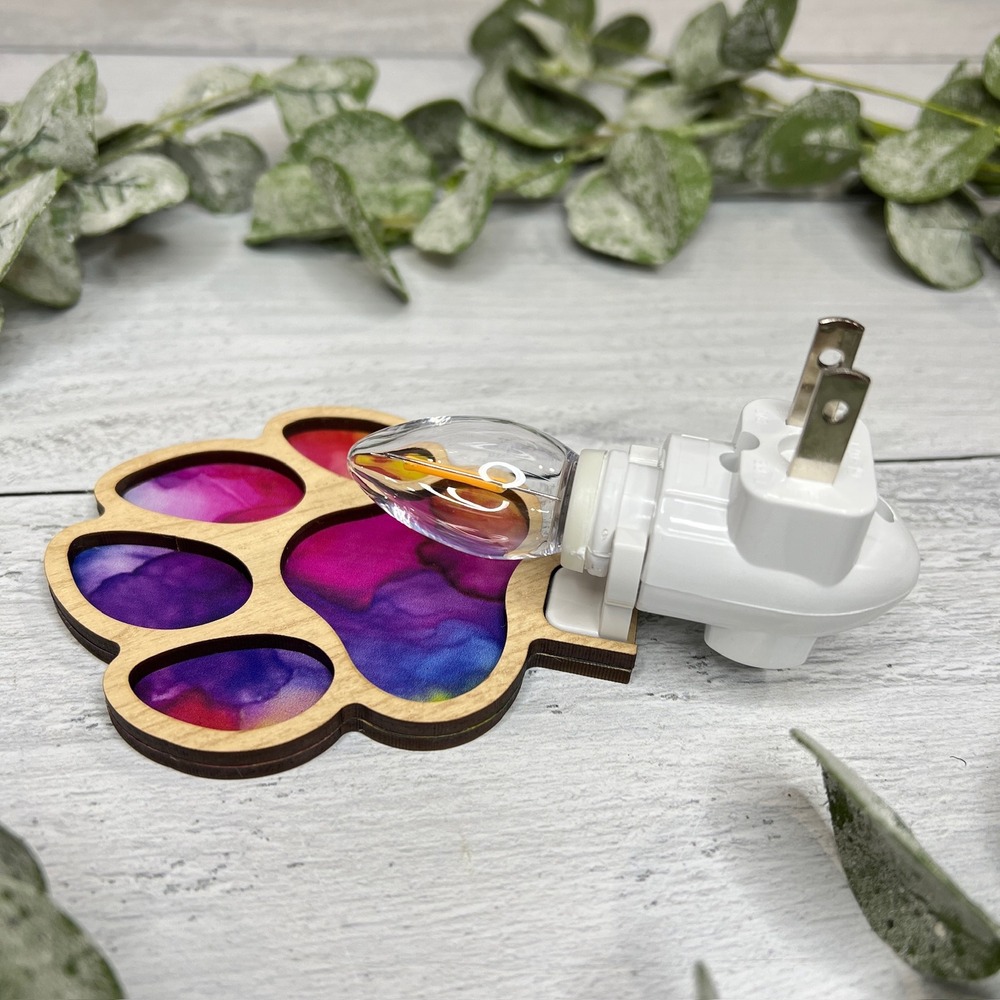 Wooden Paw Print Night Light Colorful Bright Plug In Wall Decor Handmade - Picture 5 of 10